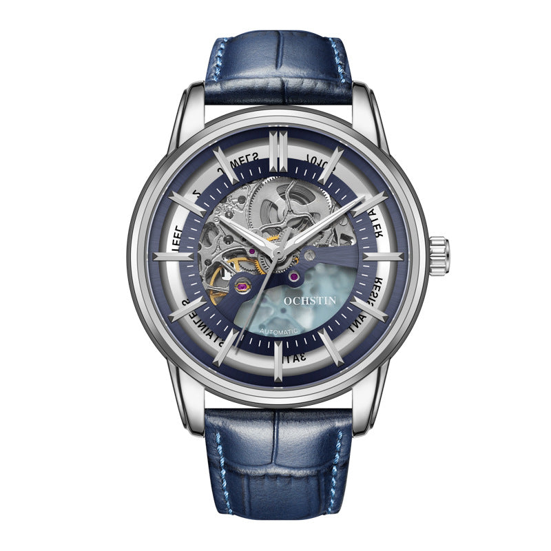 Siena Men's Open-Heart Automatic Watch in Silver Shell Blue Face Blue Ribbon, view 1