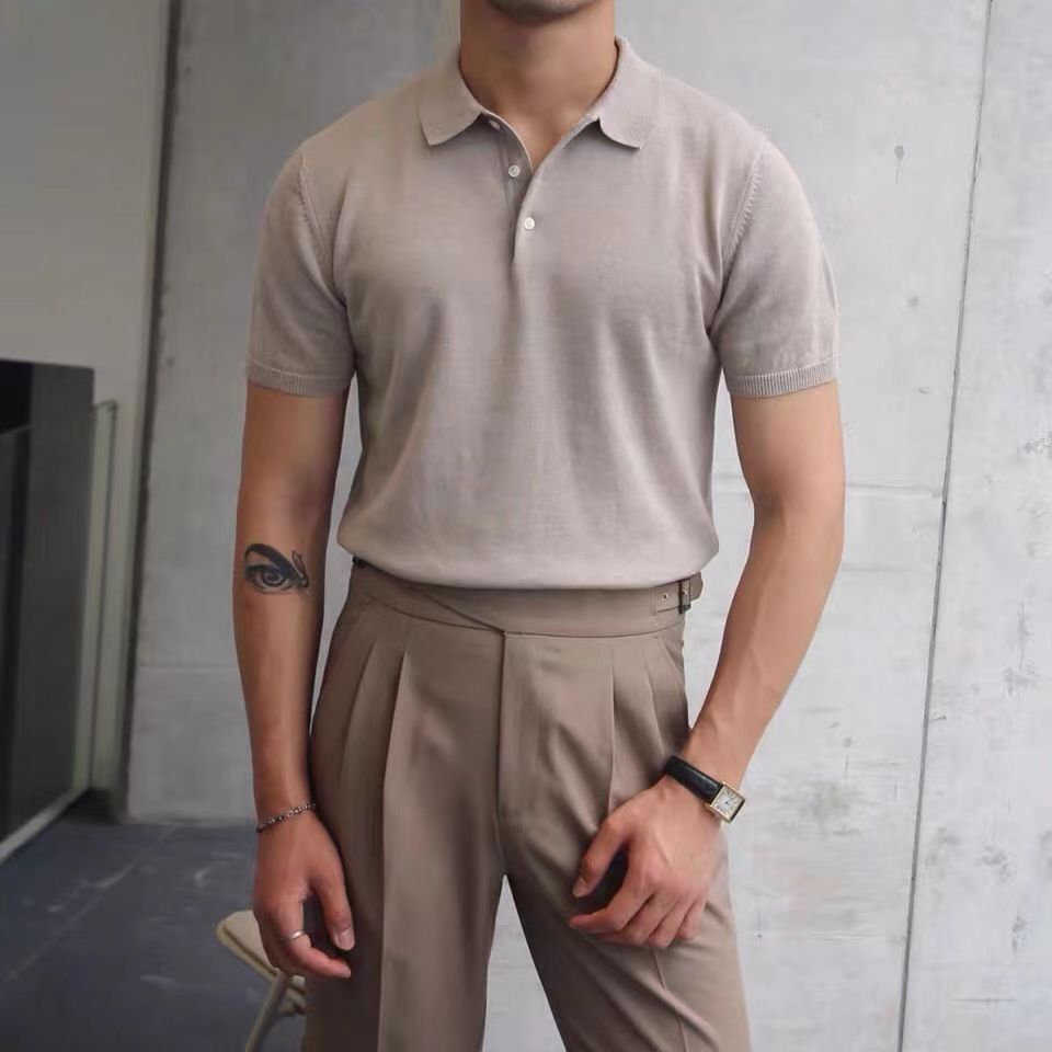 Angra Men's Knit Polo Shirt in Khaki, view 1