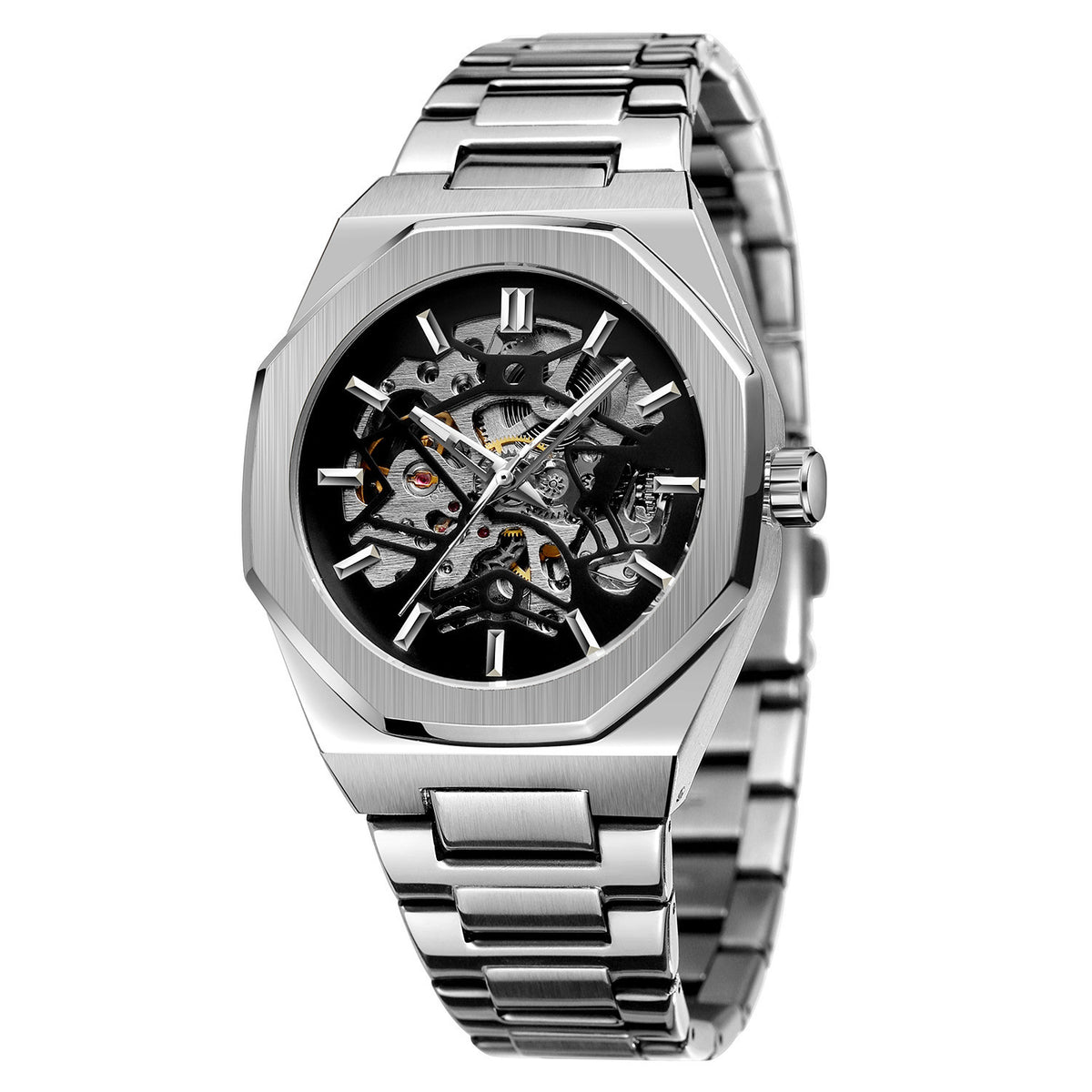 Cortina Men's Skeleton Automatic Watch in Silver shell black surface, view 1