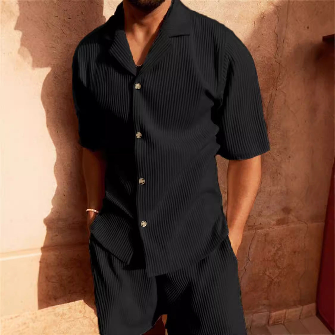 Camburi Men's Ribbed Shirt & Shorts Set, view 8