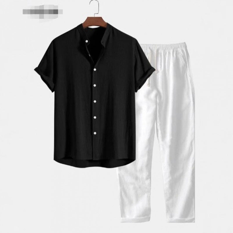 Boipeba Men's Pinstripe Shirt & Pants Set in Black / White, view 1