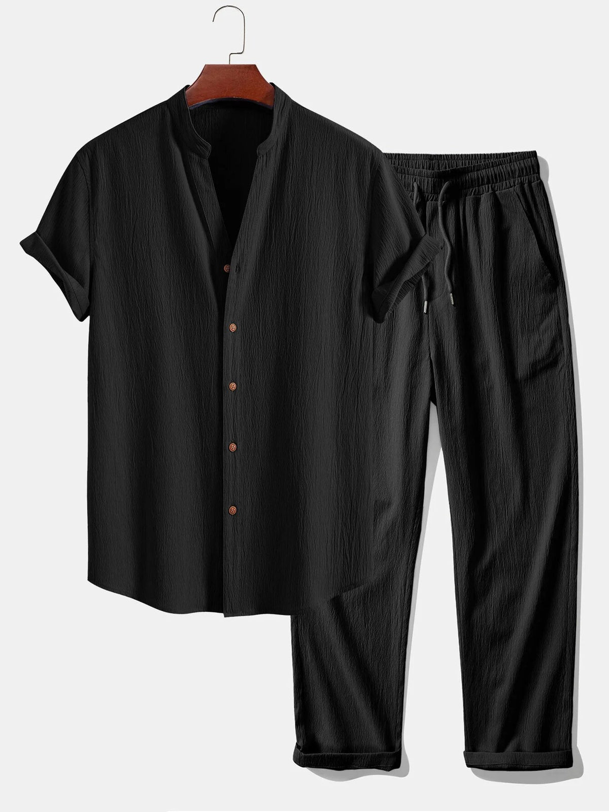 Marau Men's Textured Shirt & Pants Set in Black, view 1