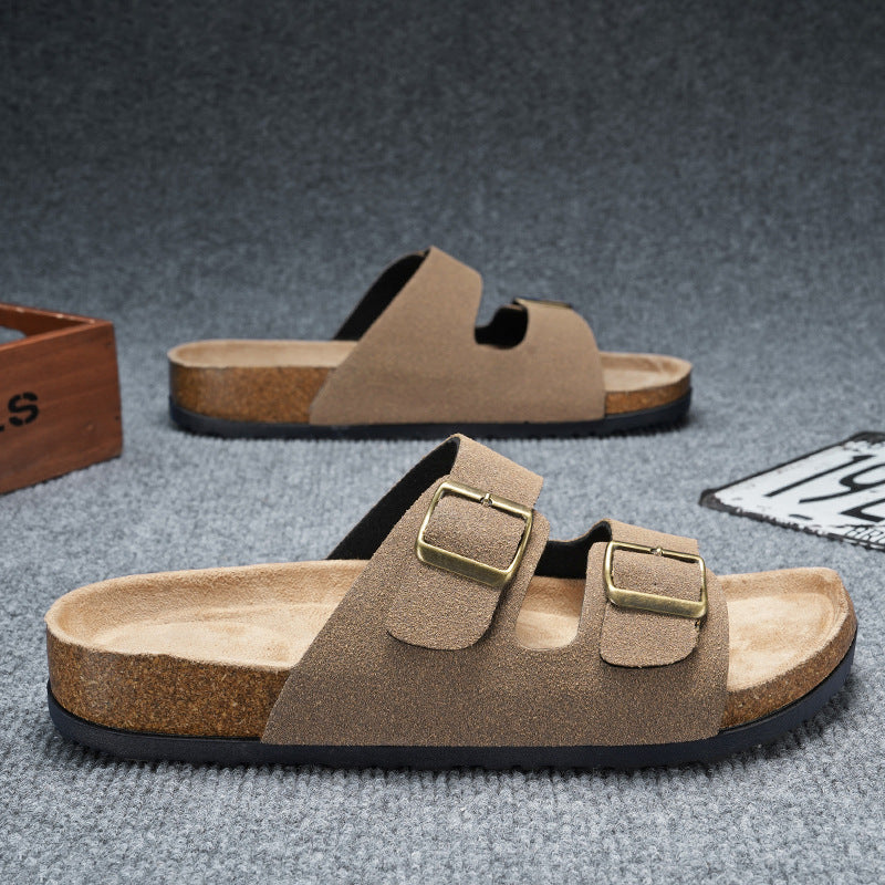 Positano Men's Suede Footbed Sandal in Khaki, view 1