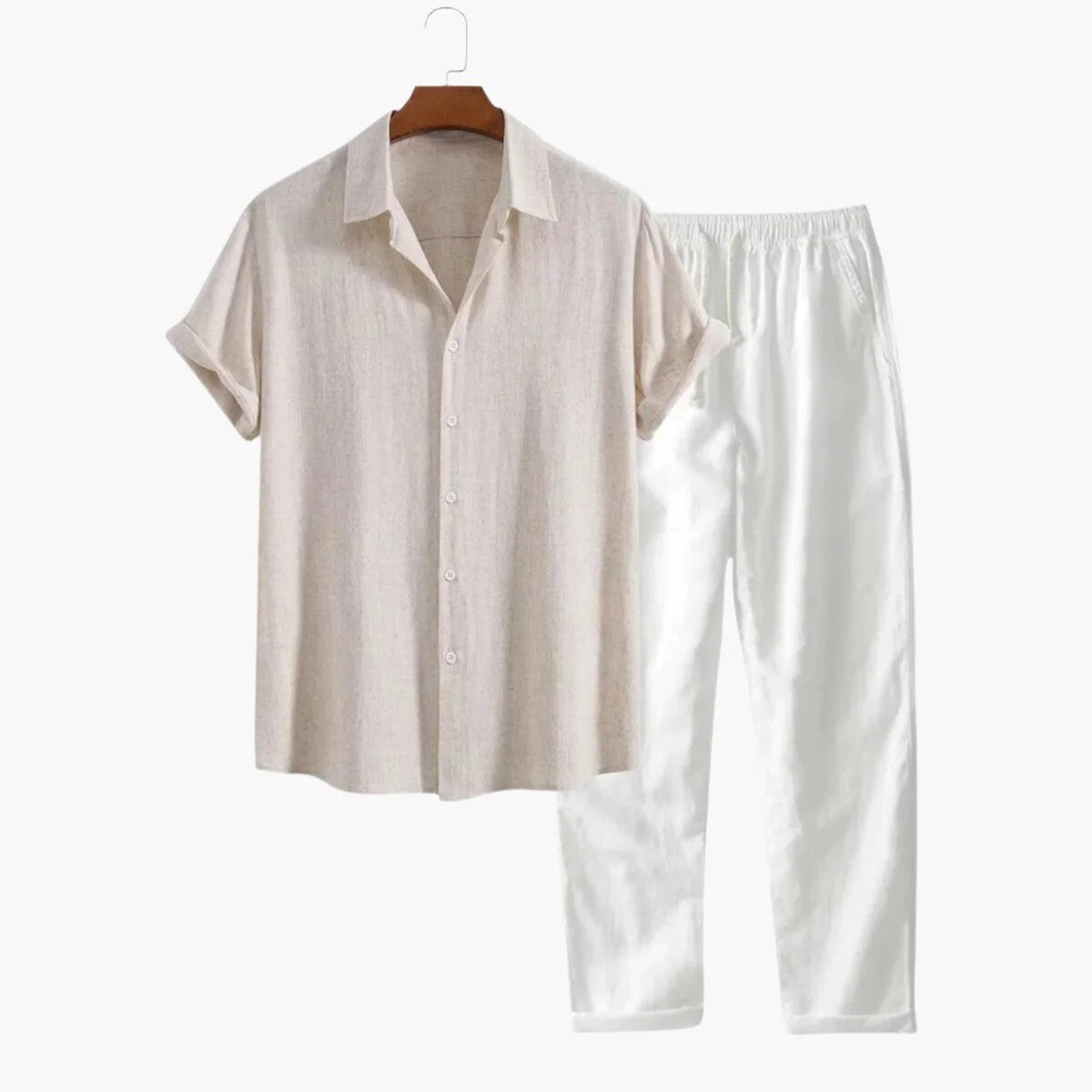 Marau Men's Textured Shirt & Pants Set in Cream / White, view 1