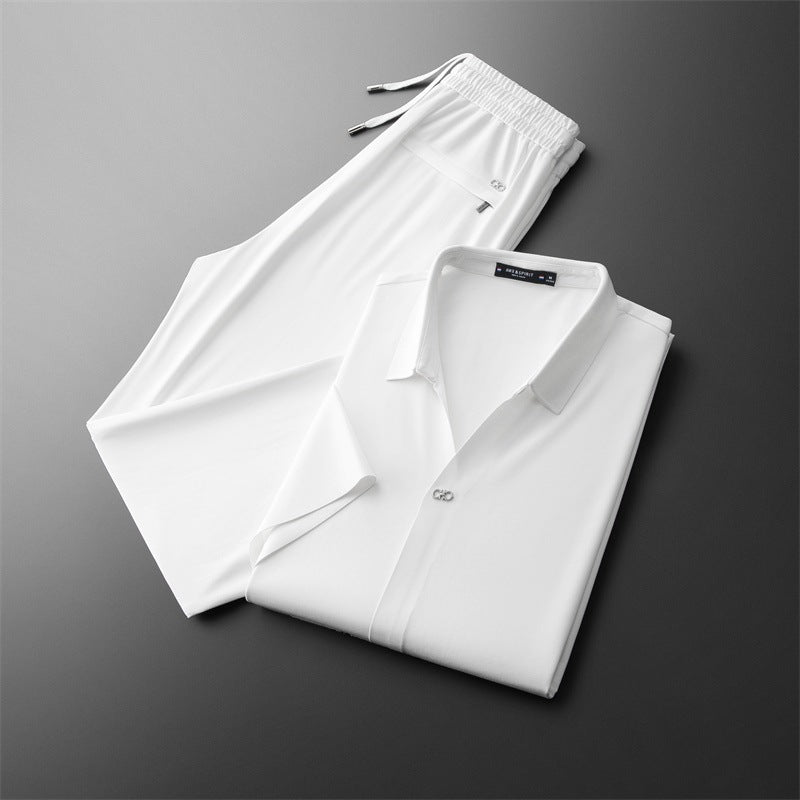 Buzios Men's Silk Shirt & Pants Set in white, view 1