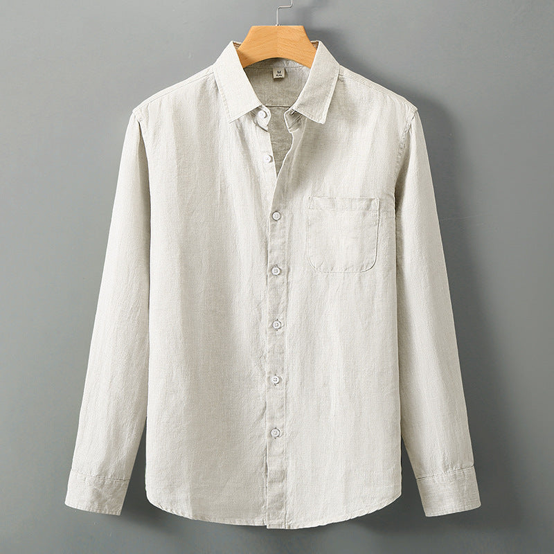 Paraty Men's Long-Sleeve Linen Shirt & Pants Set in Natural Hemp 2, view 1