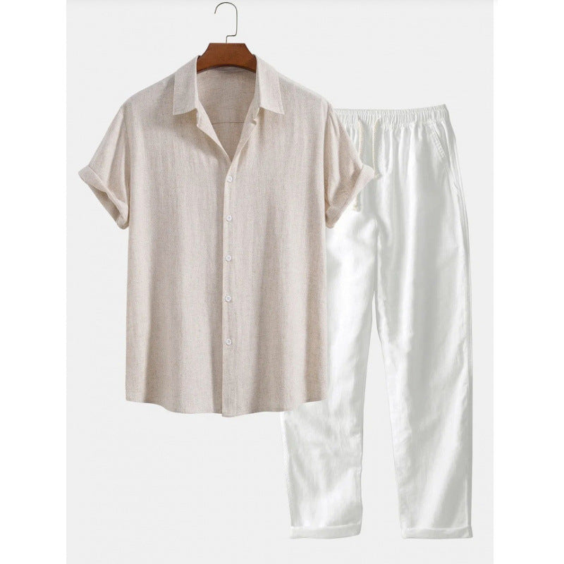 Boipeba Men's Pinstripe Shirt & Pants Set in Cream / White, view 1