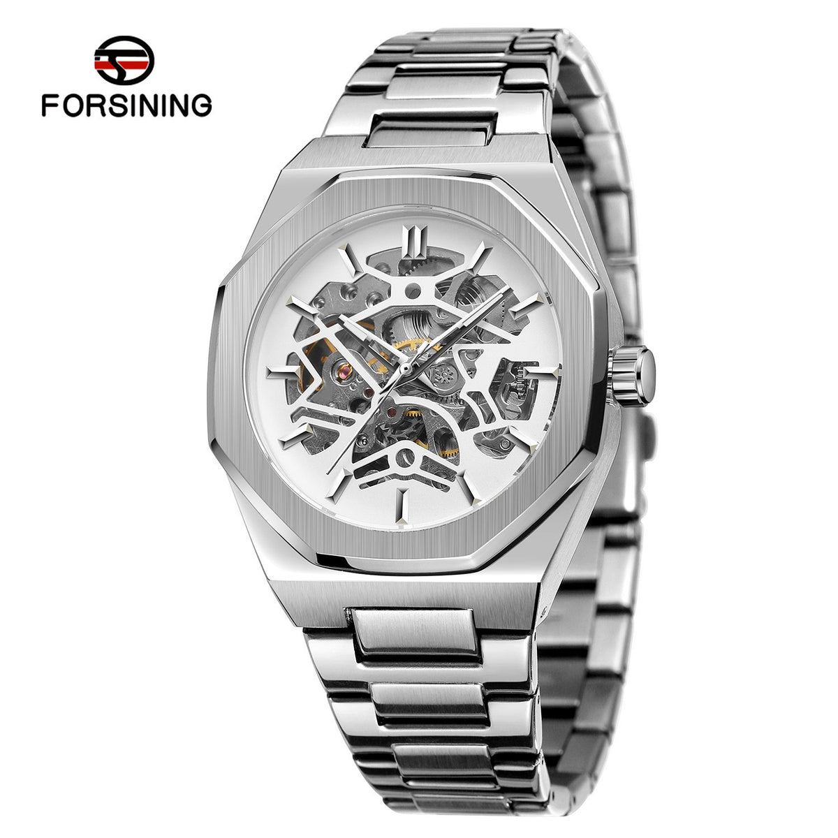 Cortina Men's Skeleton Automatic Watch in Silver shell white surface, view 1