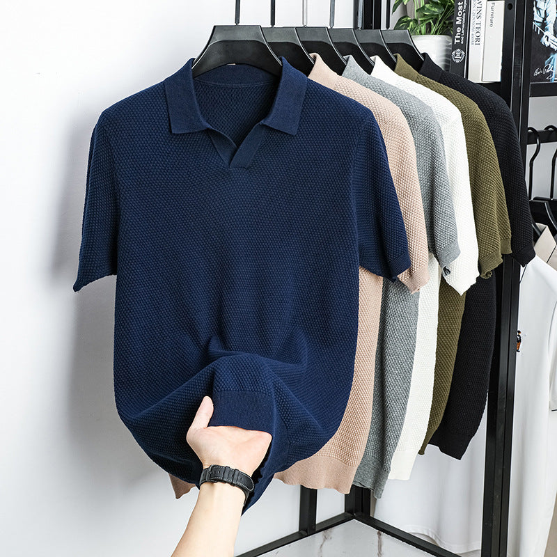 Itacare Men's Textured Knit Polo in 5327/navy Blue, view 1
