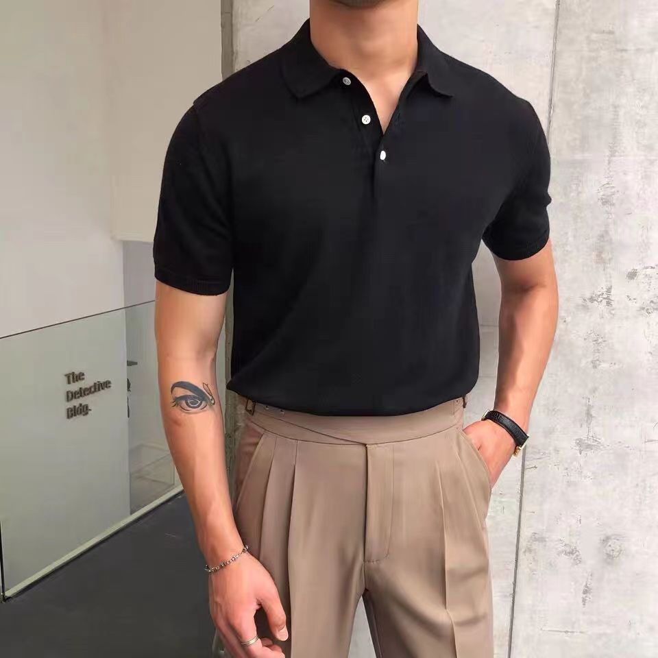 Angra Men's Knit Polo Shirt in Black, view 1