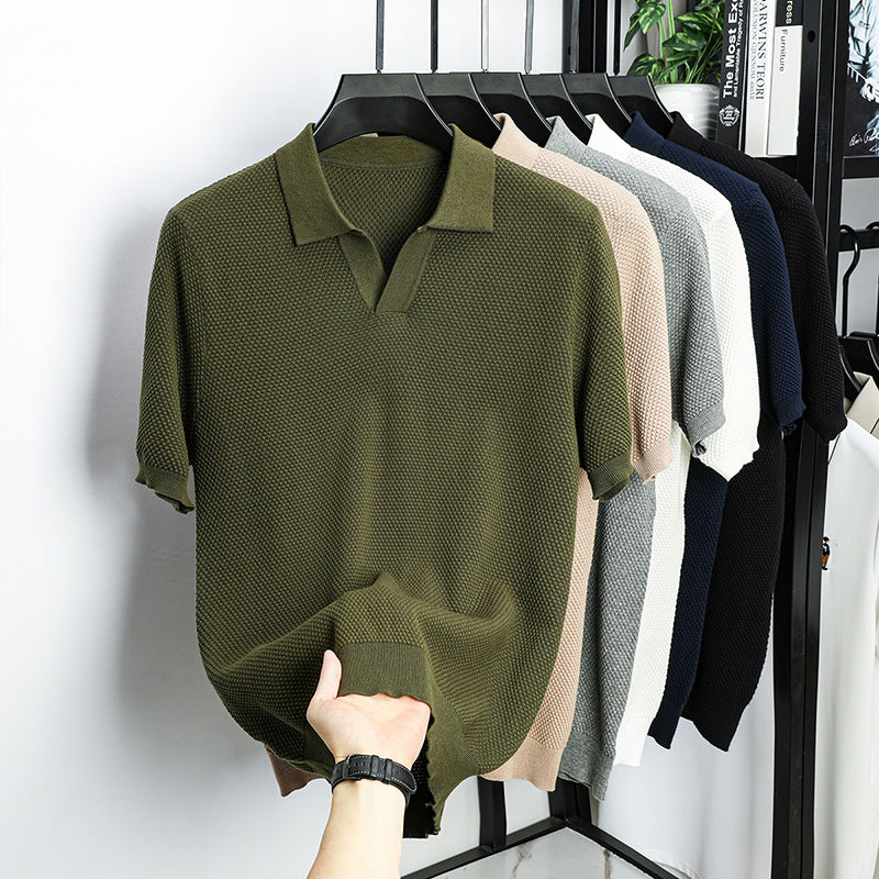 Itacare Men's Textured Knit Polo in 5327/military Green, view 1