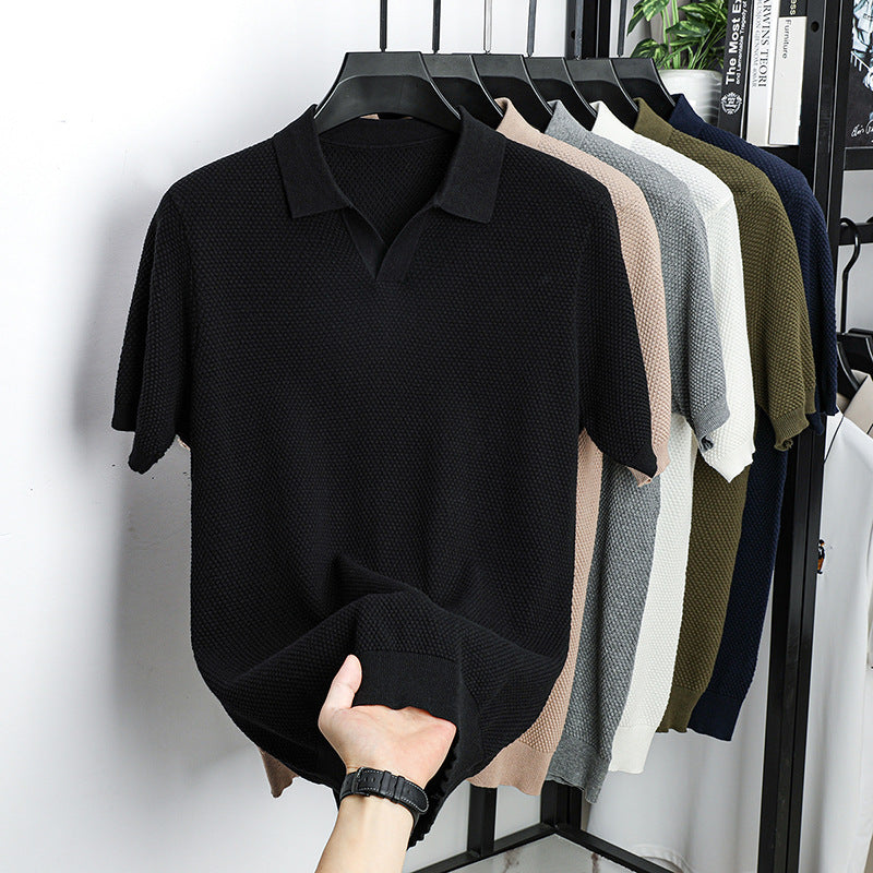 Itacare Men's Textured Knit Polo in 5327/black, view 1