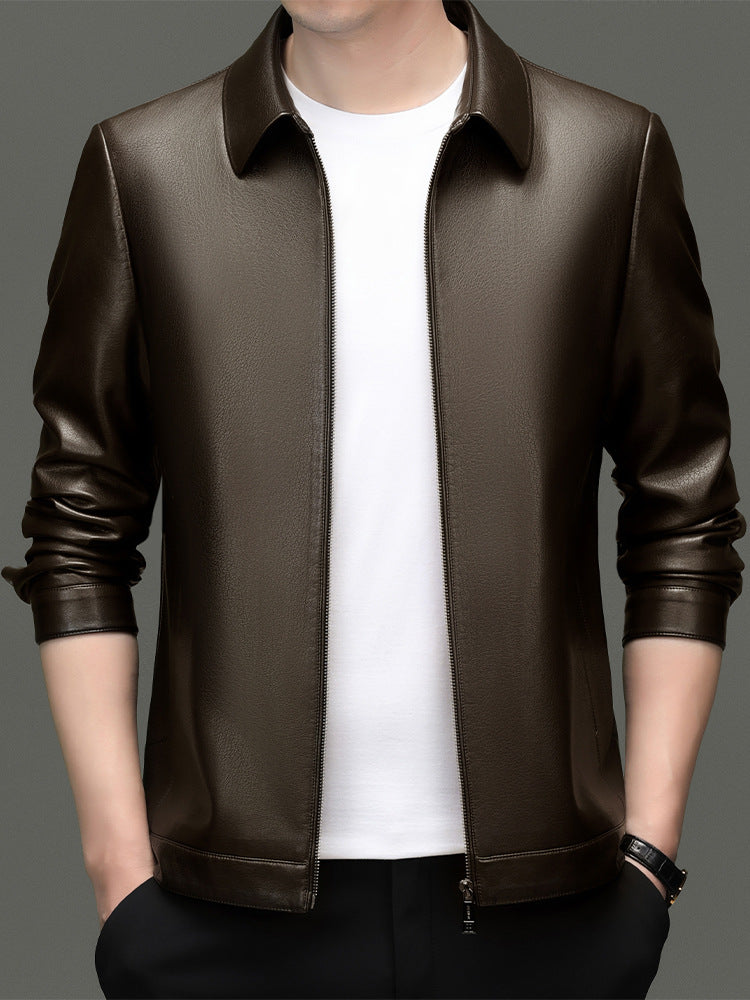 Teresopolis Men's Brown Leather Jacket in Brown Color (thin Lining), view 1