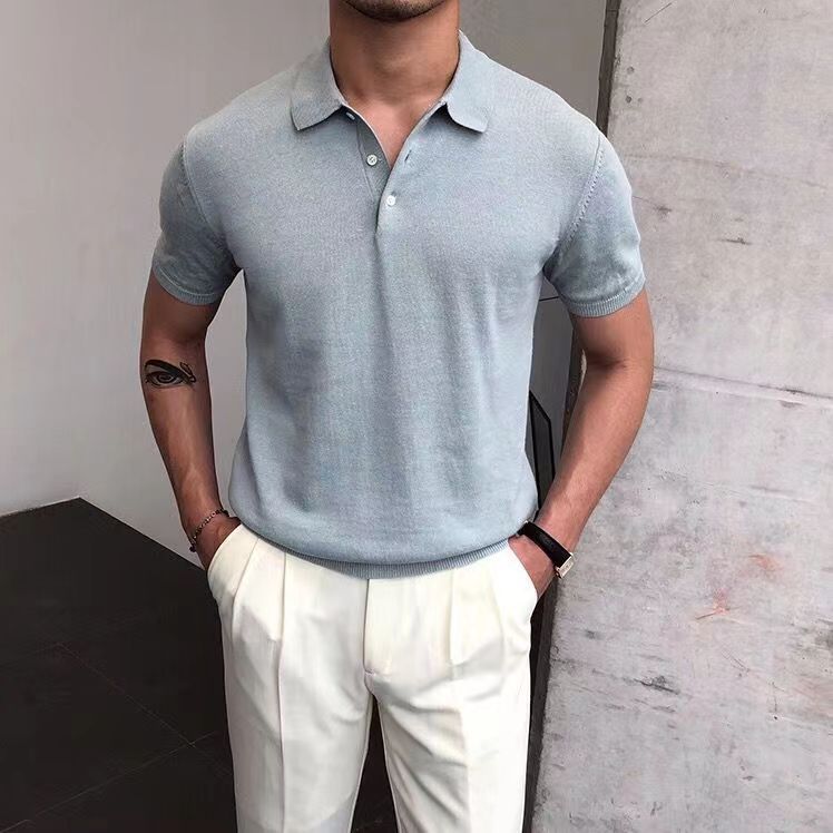 Angra Men's Knit Polo Shirt in Light Blue, view 1