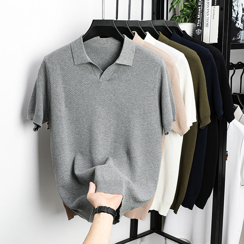 Itacare Men's Textured Knit Polo in 5327/flower Gray, view 1