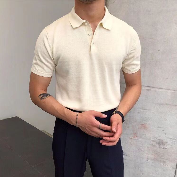 Angra Men's Knit Polo Shirt in Beige White, view 1