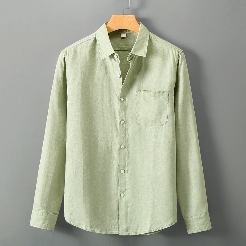 Paraty Men's Long-Sleeve Linen Shirt & Pants Set in Light Green, view 1