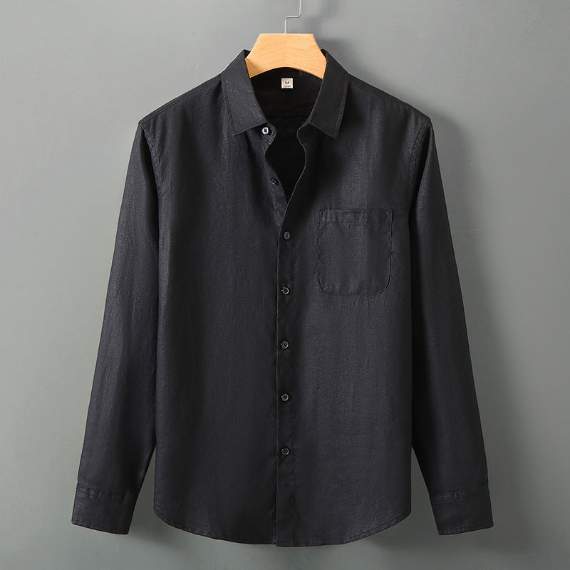 Paraty Men's Long-Sleeve Linen Shirt & Pants Set in Black 2, view 1