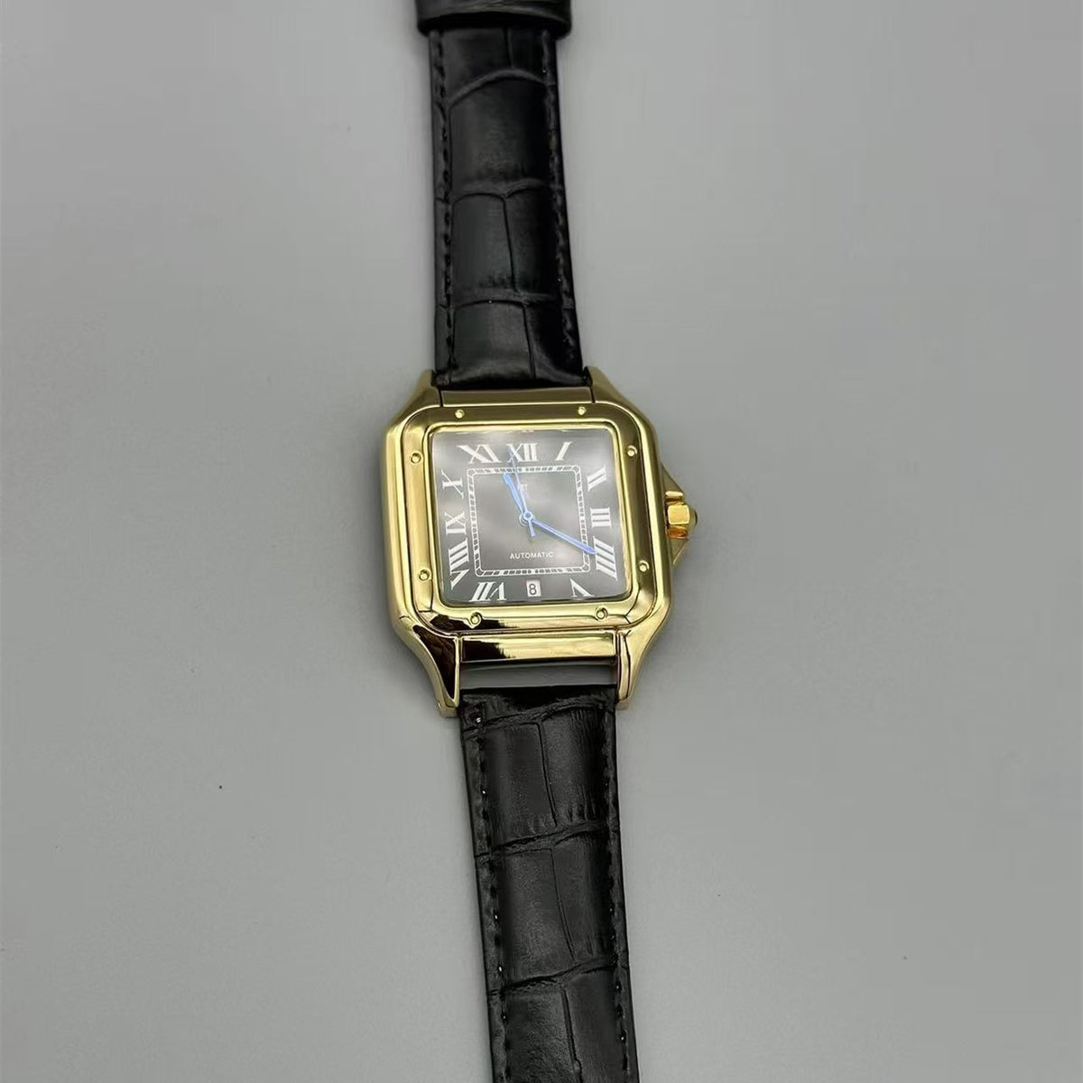 Firenze Men's Square Quartz Watch in Gold, white dial, black leather, view 1