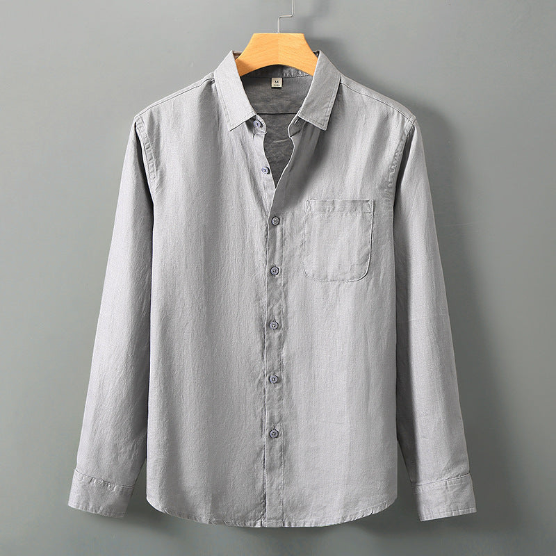Paraty Men's Long-Sleeve Linen Shirt & Pants Set in Gray, view 1