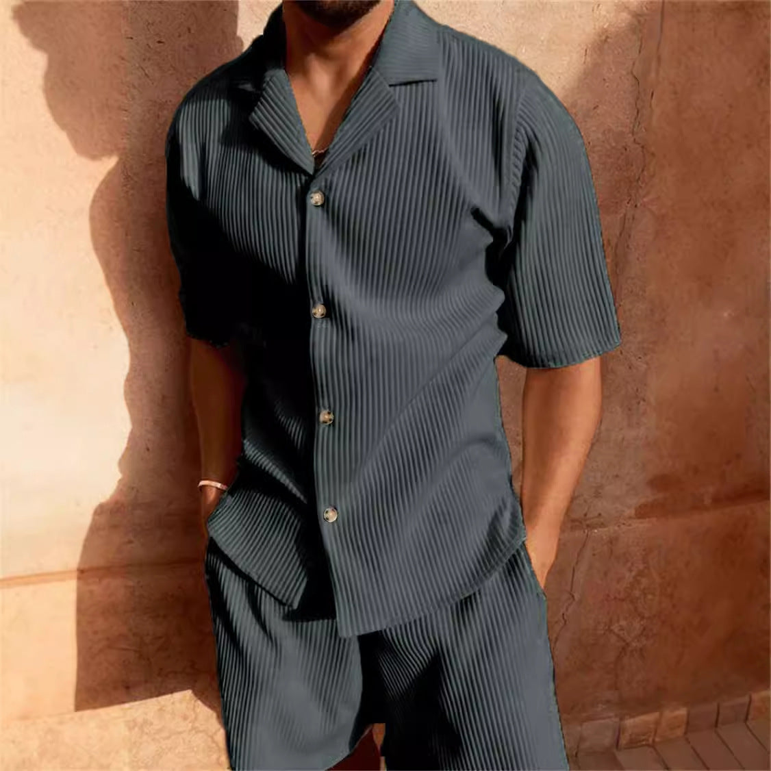 Camburi Men's Ribbed Shirt & Shorts Set, view 9