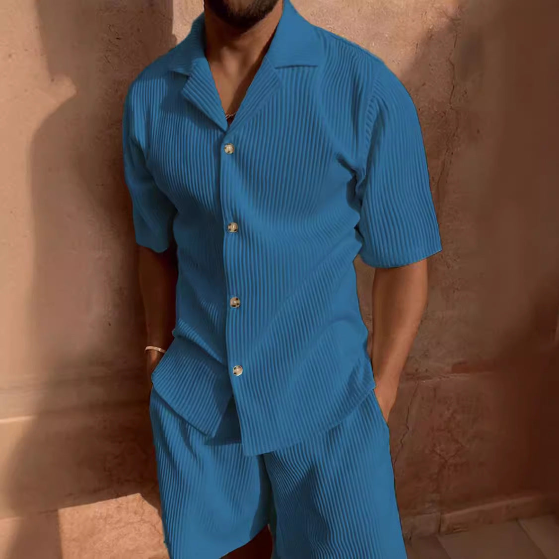 Camburi Men's Ribbed Shirt & Shorts Set, view 10