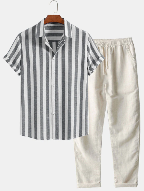 Ilhabela Men's Striped Linen Shirt & Pants Set, view 6
