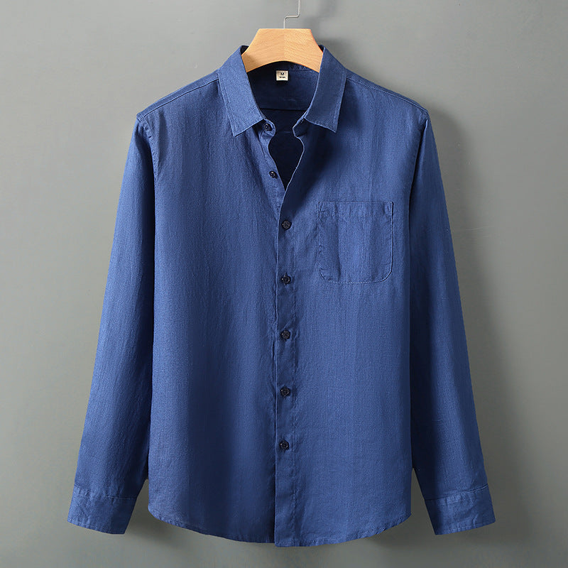 Paraty Men's Long-Sleeve Linen Shirt & Pants Set in Light Sapphire Blue, view 1