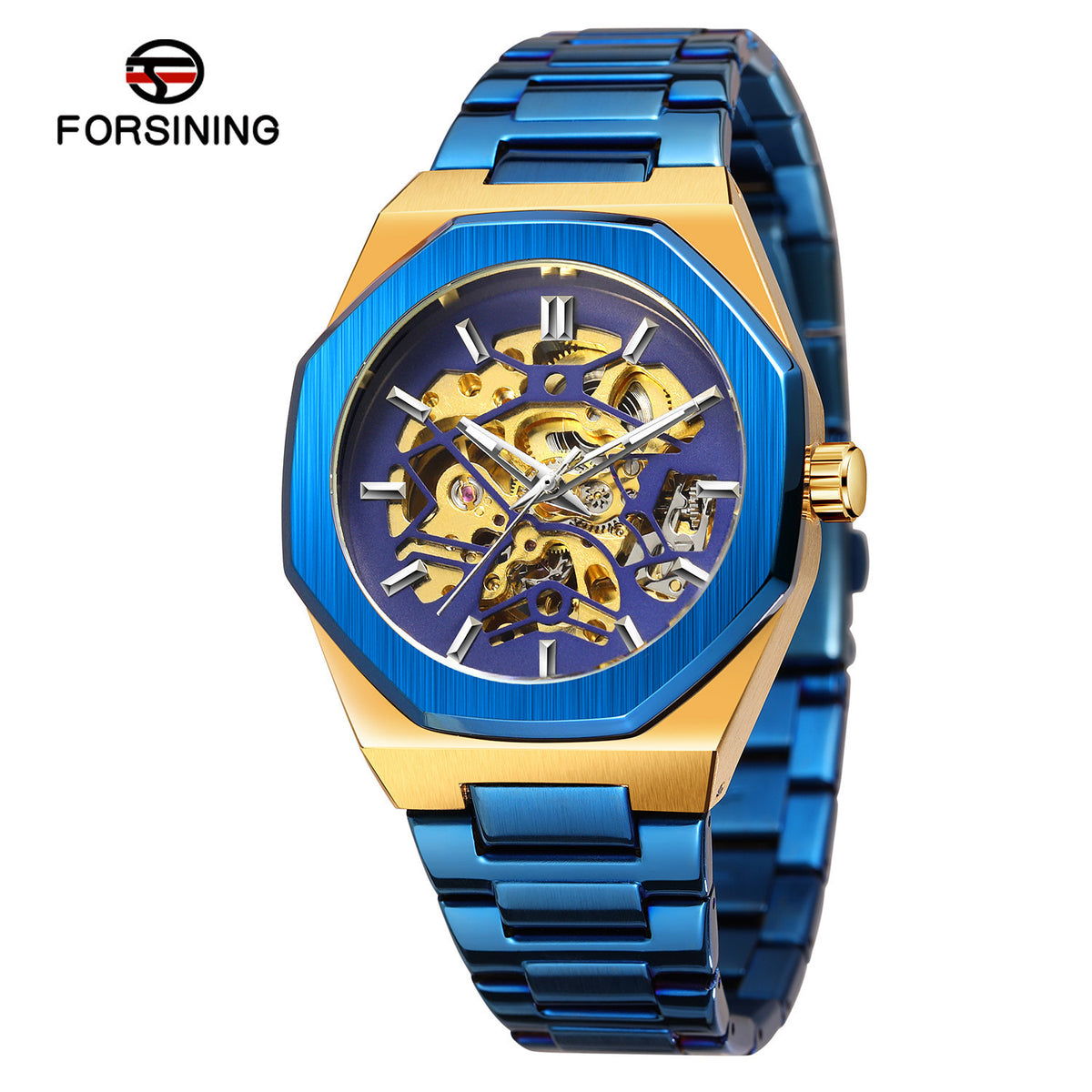 Cortina Men's Skeleton Automatic Watch in Blue gold shell, view 1