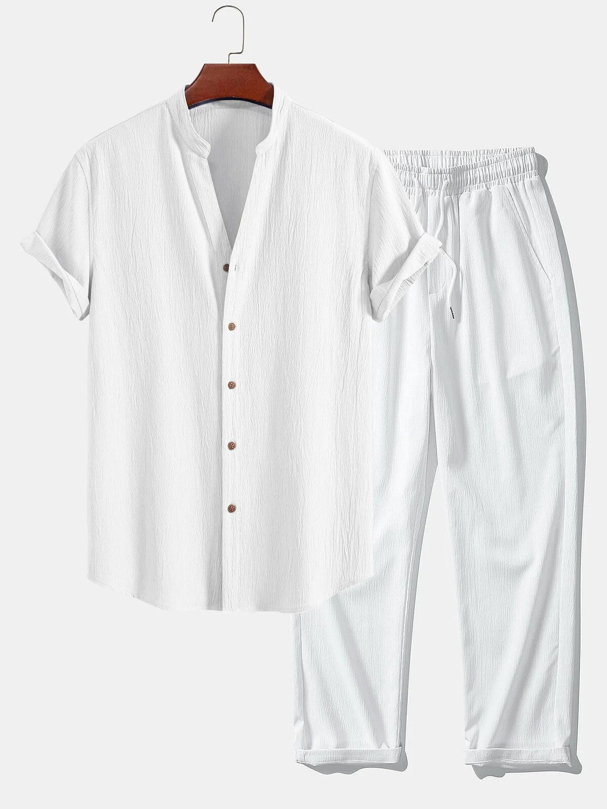 Marau Men's Textured Shirt & Pants Set in White, view 1