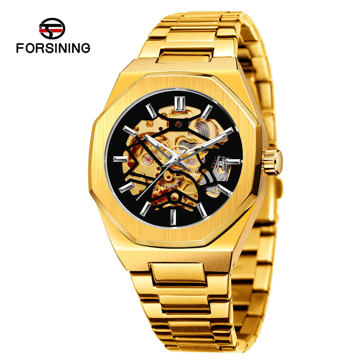 Cortina Men's Skeleton Automatic Watch in Gold shell black surface, view 1