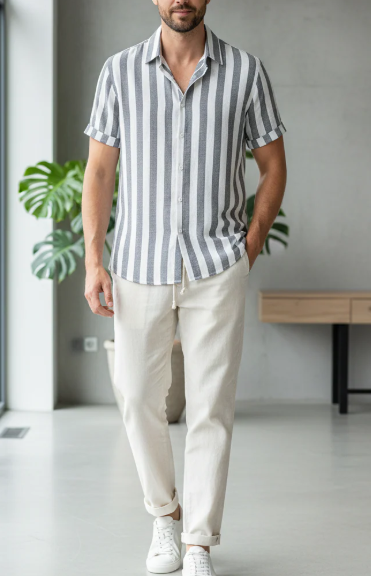 Ilhabela Men's Striped Linen Shirt & Pants Set, view 7