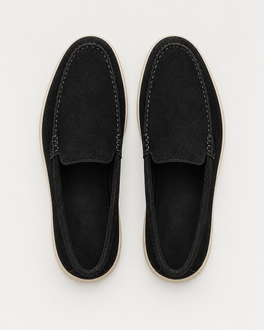 Ravello Men's Suede Loafer in Nero, view 3