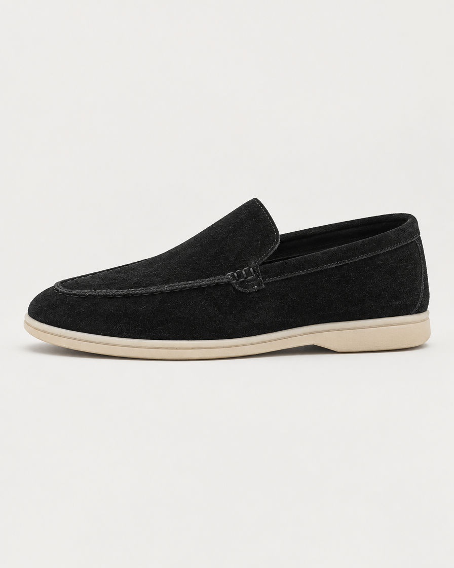 Ravello Men's Suede Loafer in Nero, view 4
