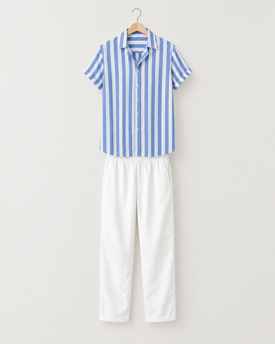 Ilhabela Men's Striped Linen Shirt & Pants Set, view 1
