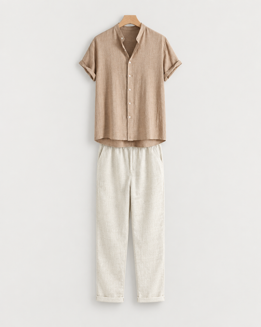 Trancoso Men's Band Collar Linen Shirt & Pants Set, view 1