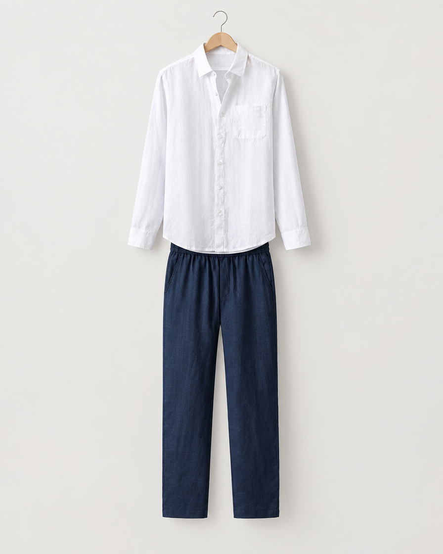 Paraty Men's Long-Sleeve Linen Shirt & Pants Set, view 1