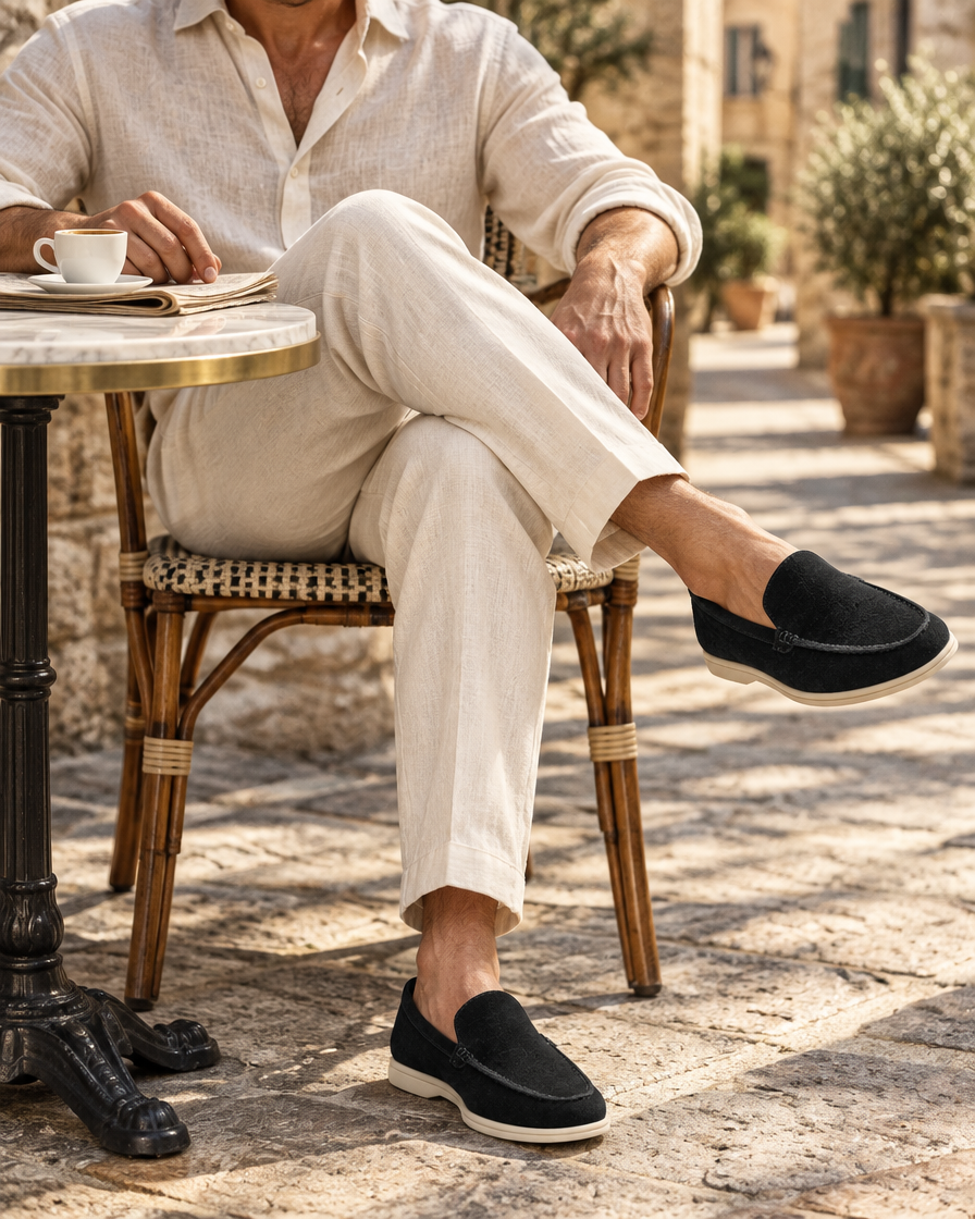 Ravello Men's Suede Loafer in Nero, view 7