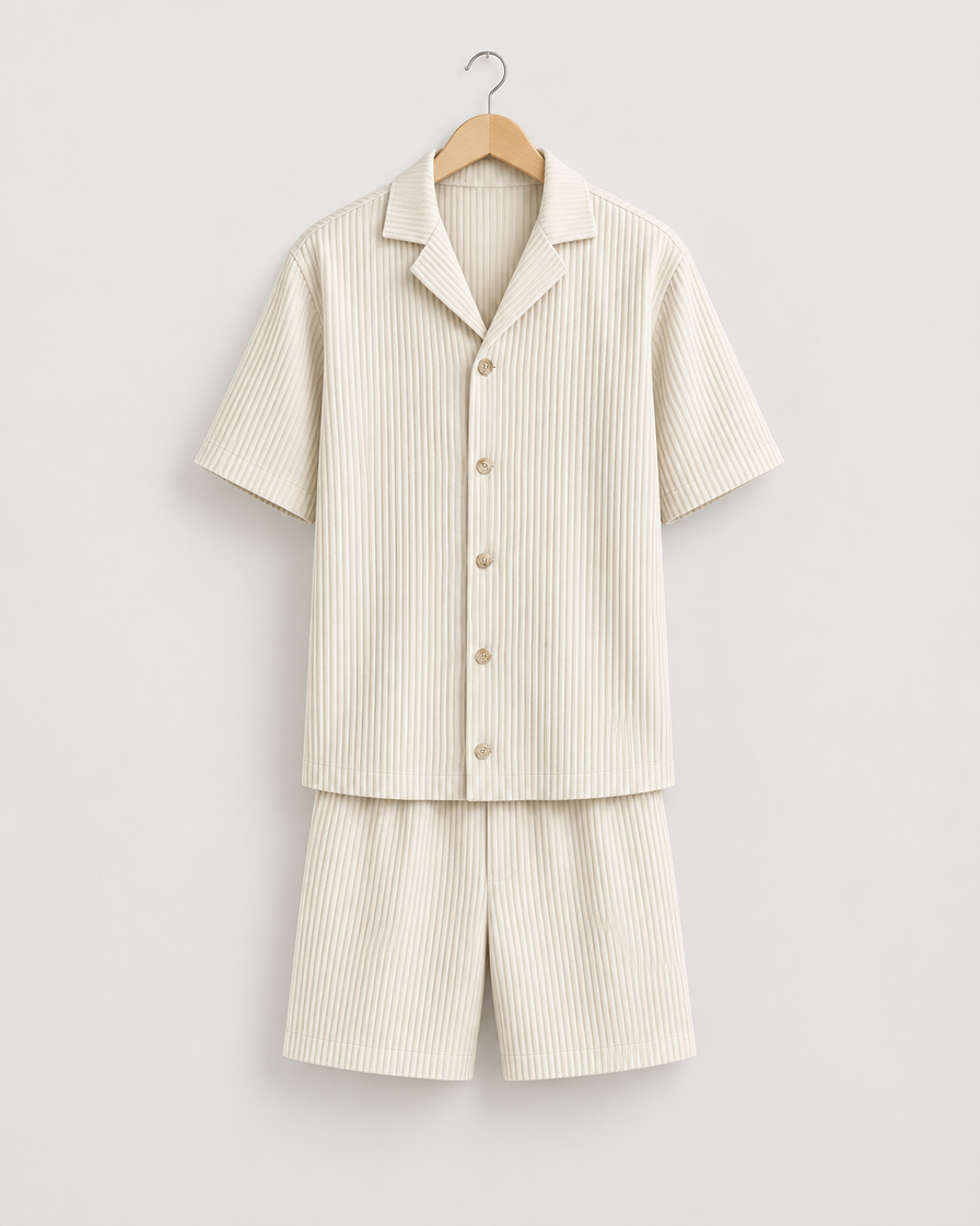 Camburi Men's Ribbed Shirt & Shorts Set, view 1