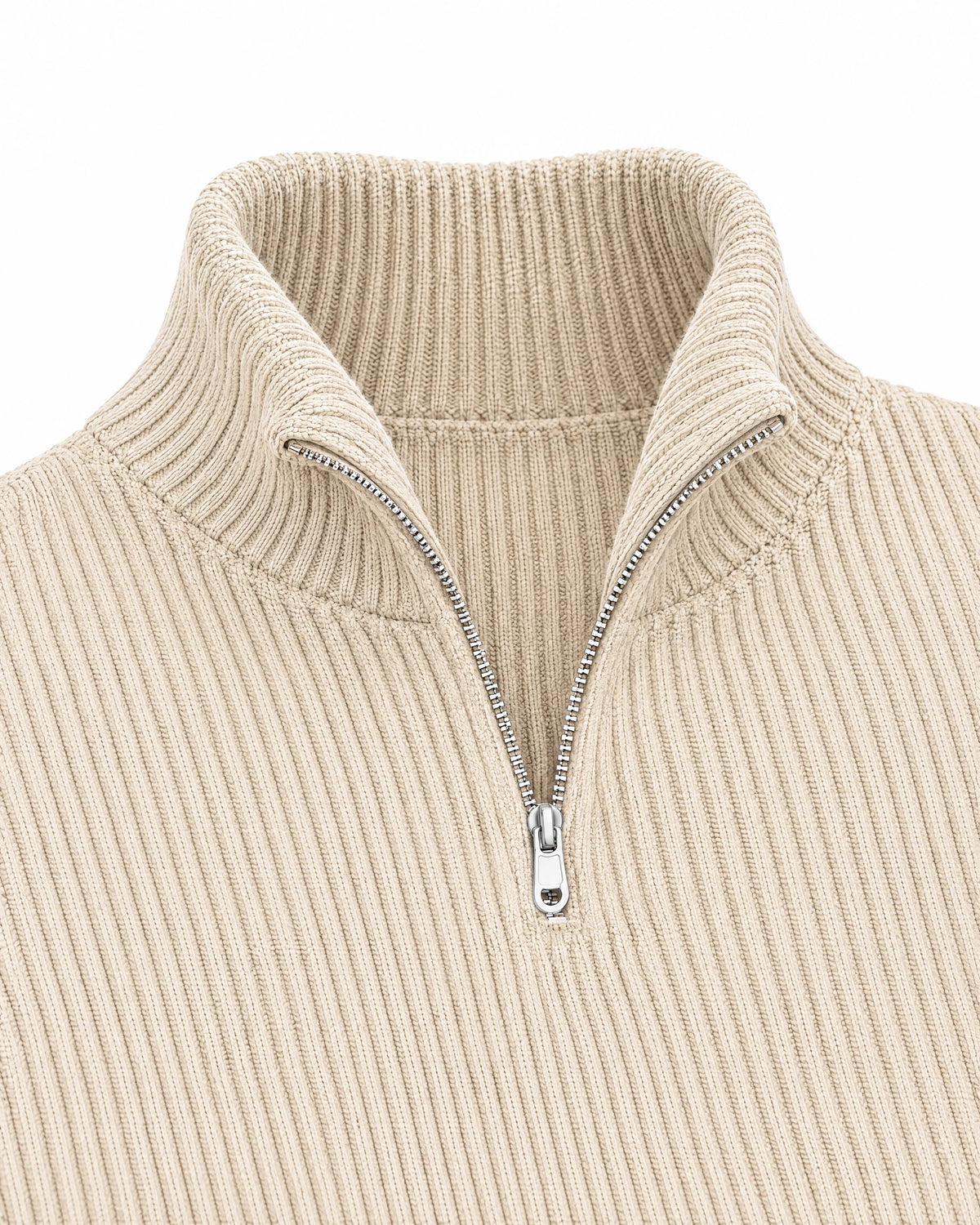 Gramado Men's Ribbed Quarter-Zip Pullover in Apricot, collar and zip detail