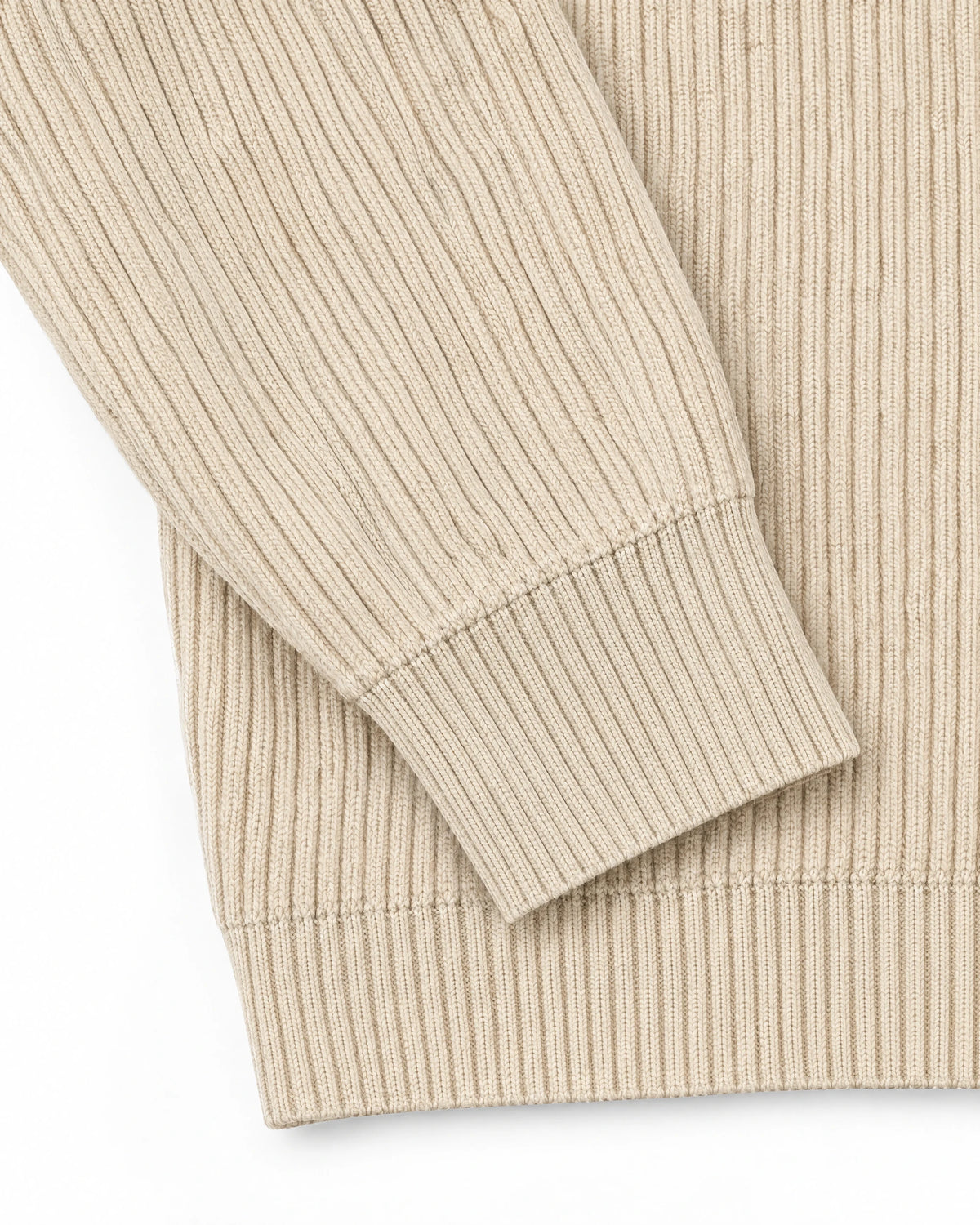 Gramado Men's Ribbed Quarter-Zip Pullover in Apricot, rib and cuff detail