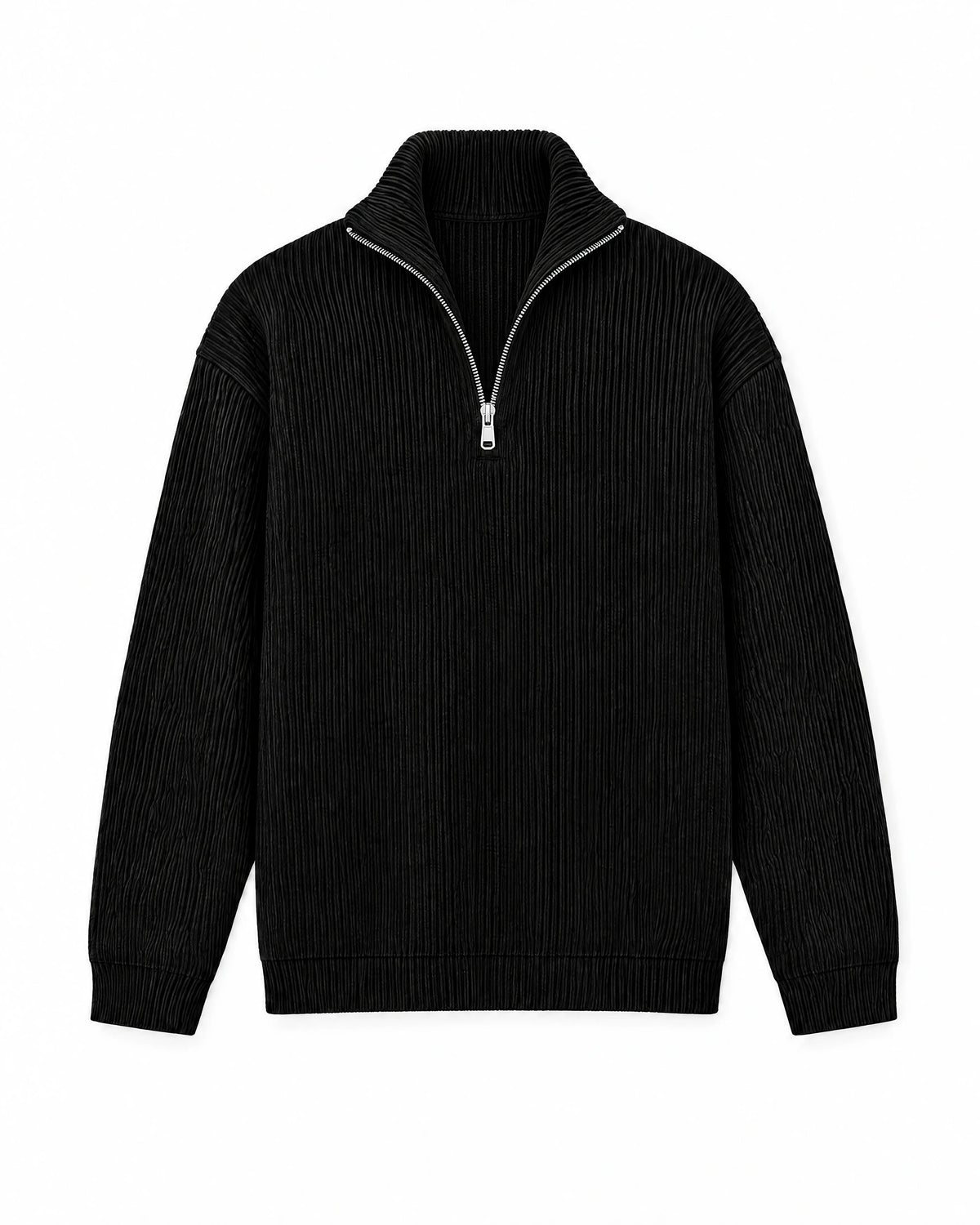 Gramado Men's Ribbed Quarter-Zip Pullover in Black, front view