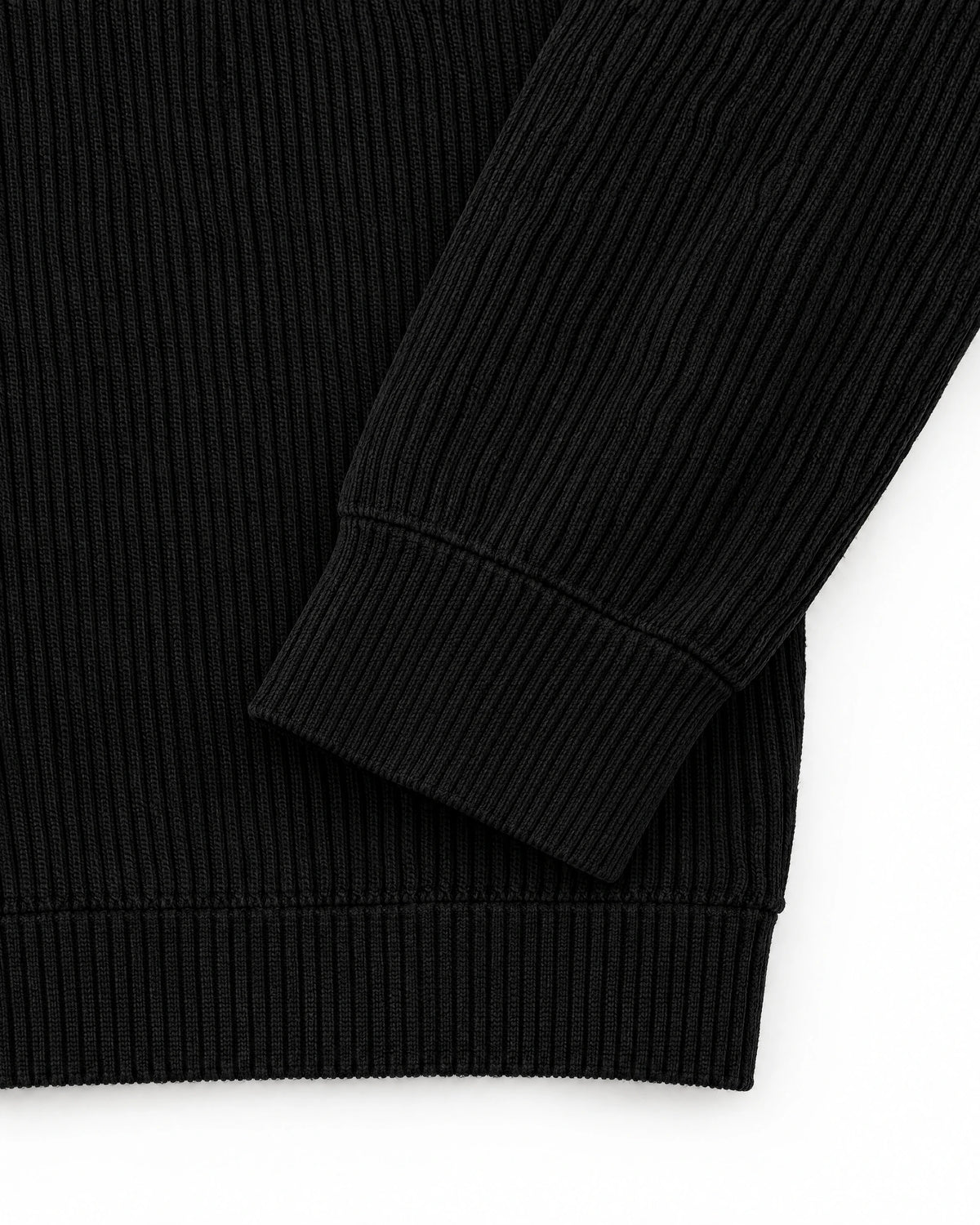 Gramado Men's Ribbed Quarter-Zip Pullover in Black, rib and cuff detail