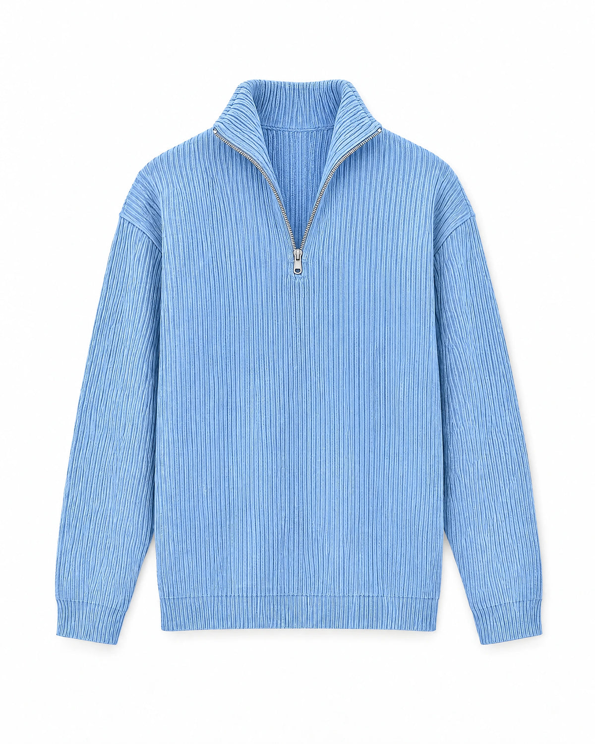 Gramado Men's Ribbed Quarter-Zip Pullover in Light blue, front view