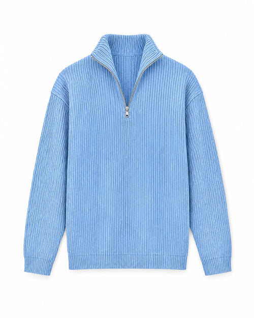 Gramado Men's Ribbed Quarter-Zip Pullover in Light blue, front view