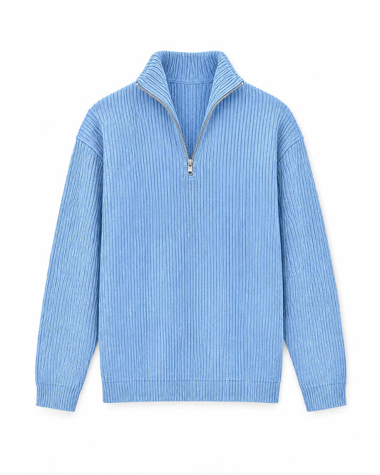 Gramado Men's Ribbed Quarter-Zip Pullover in Light blue, front view