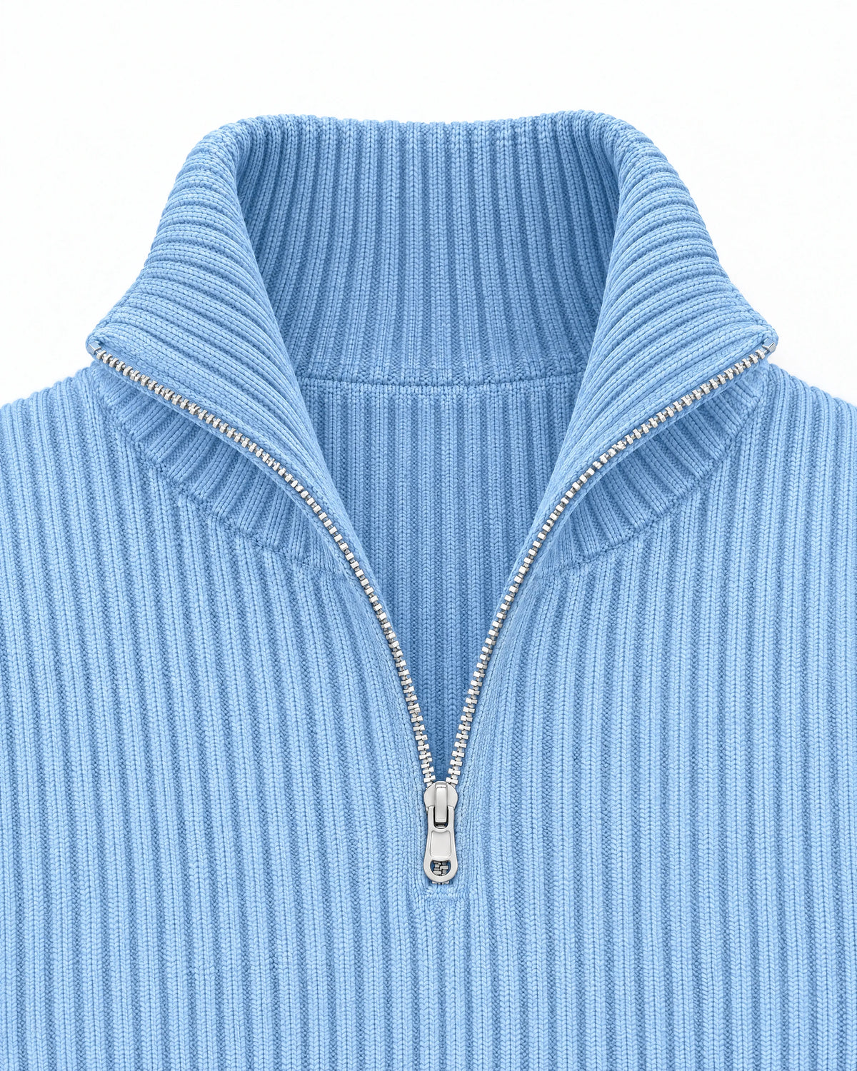 Gramado Men's Ribbed Quarter-Zip Pullover in Light blue, collar and zip detail