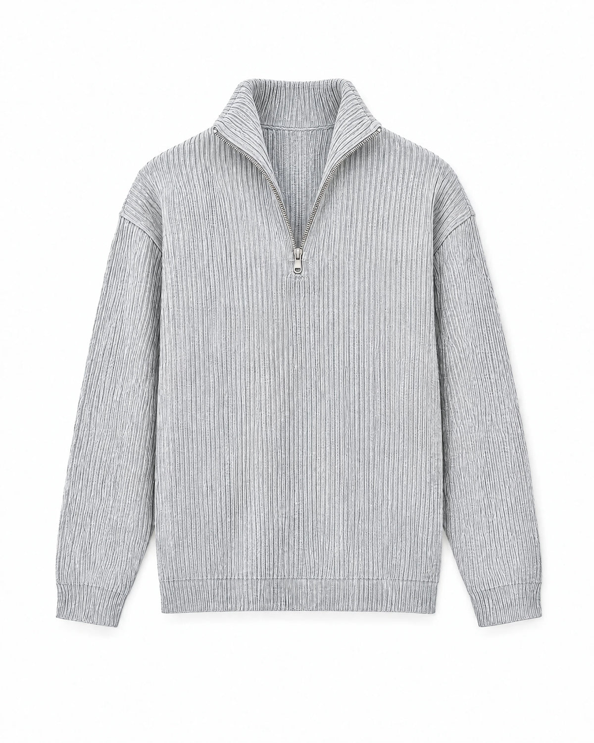Gramado Men's Ribbed Quarter-Zip Pullover in Light gray, front view