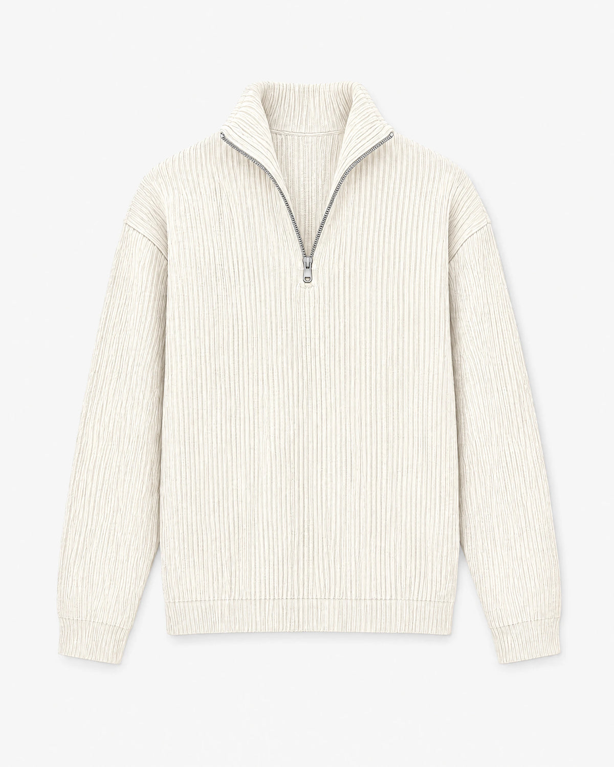 Gramado Men's Ribbed Quarter-Zip Pullover in White, front view