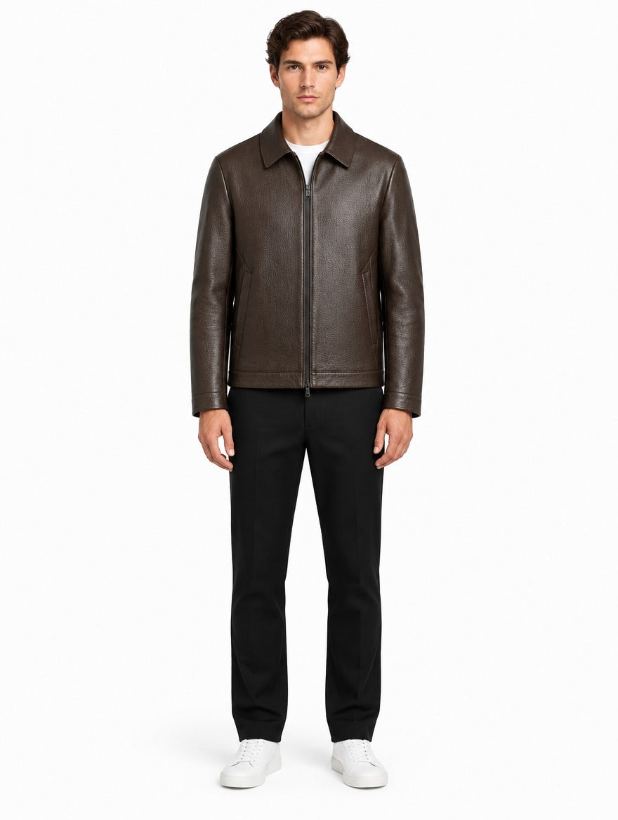 Teresopolis Men's Brown Leather Jacket, view 4